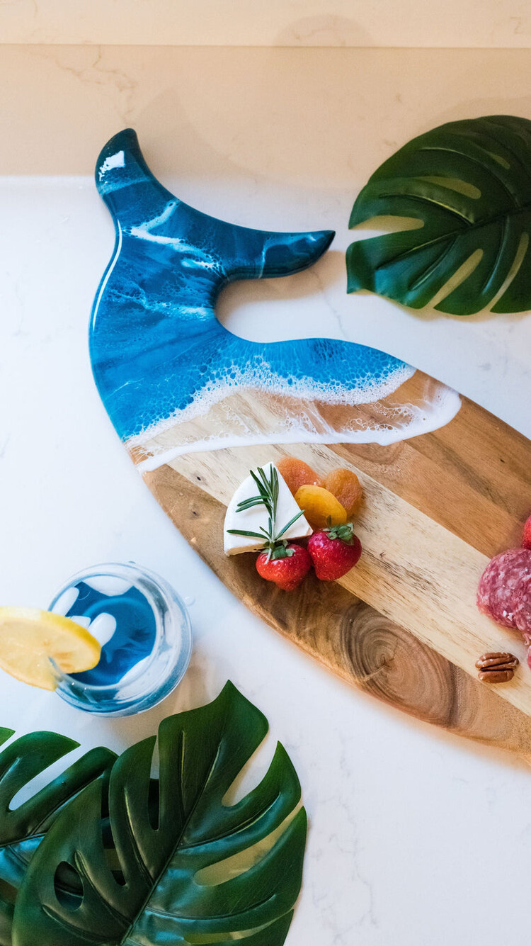 Resin-Accented Whale Shaped Charcuterie Board