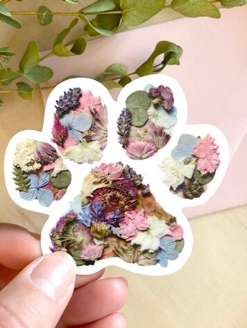 Paw Print Pressed Flowers Vinyl Sticker