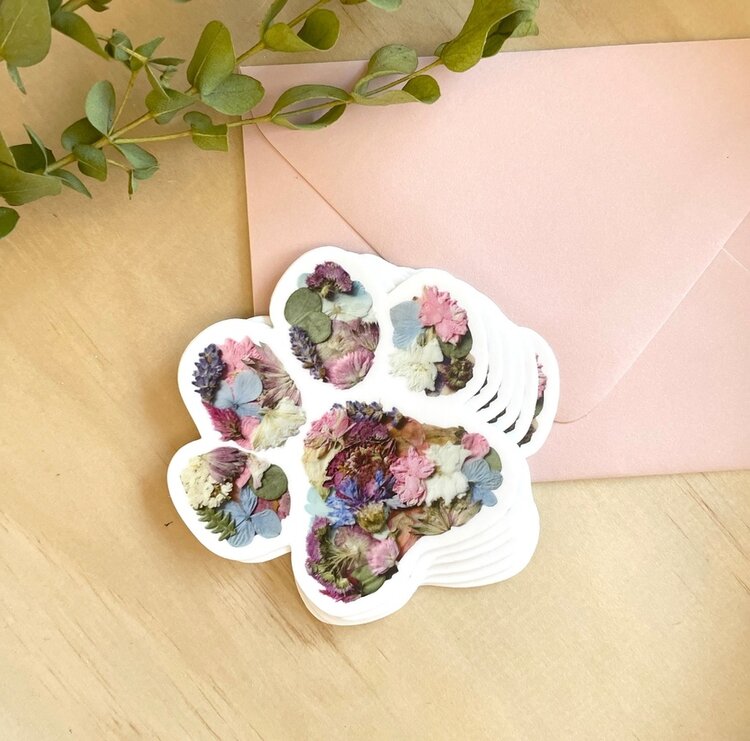 Paw Print Pressed Flowers Vinyl Sticker