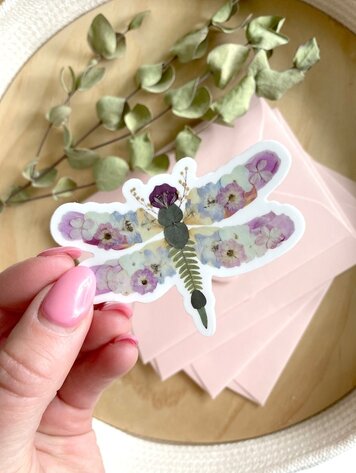 Dragonfly Pressed Flowers Vinyl Sticker