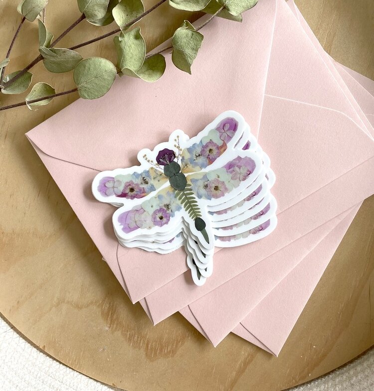 Dragonfly Pressed Flowers Vinyl Sticker