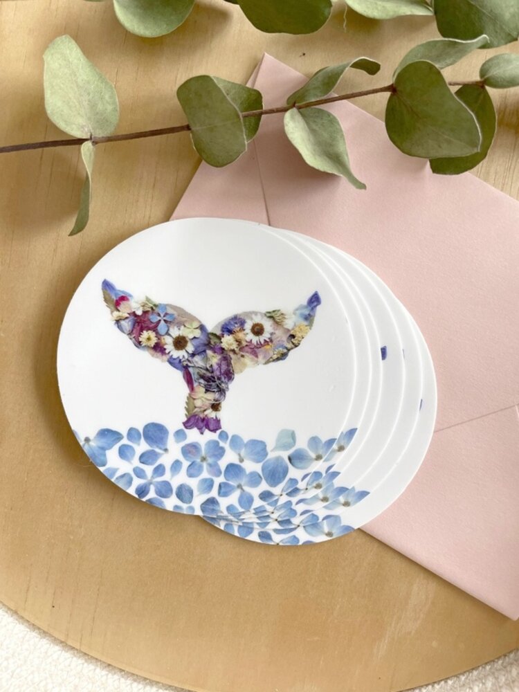Whale Tail & Water Pressed Flowers Vinyl Sticker