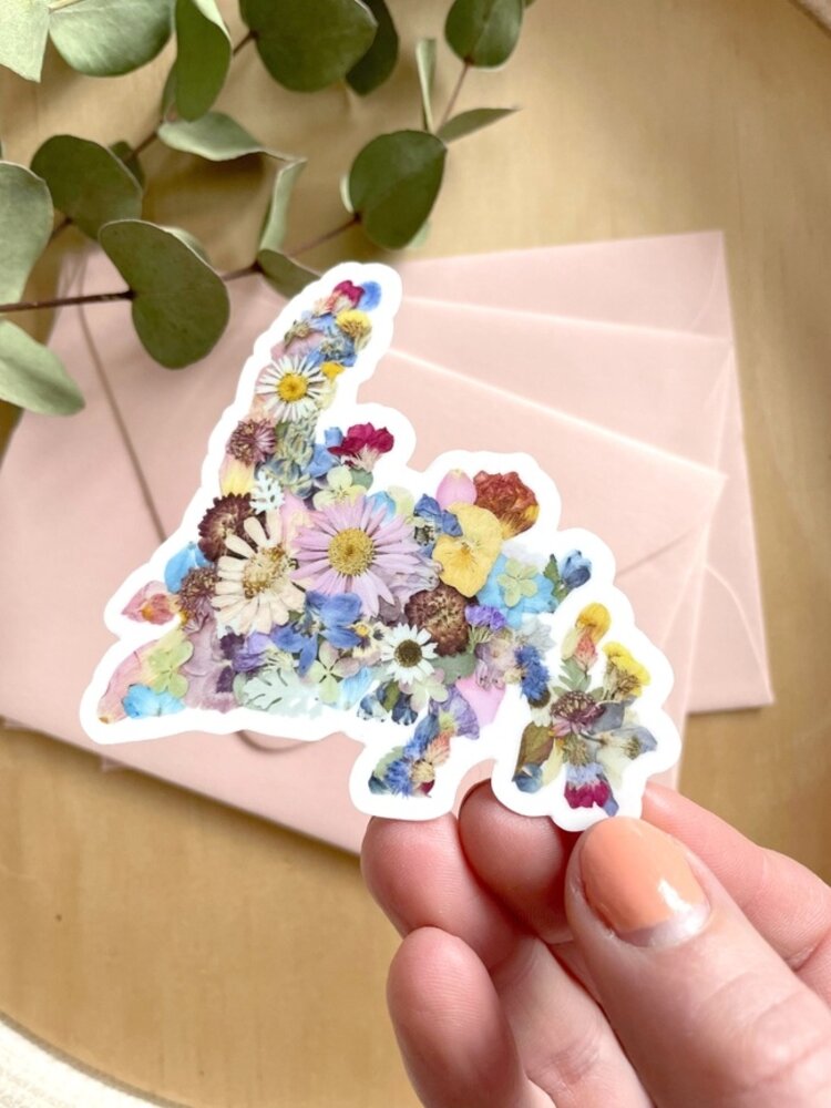 Newfoundland Map Pressed Flowers Vinyl Sticker