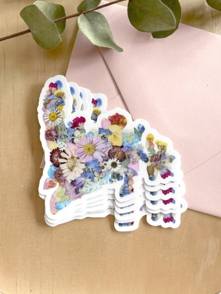 Newfoundland Map Pressed Flowers Vinyl Sticker