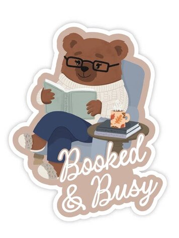 Booked and Busy Bear Reader Sticker
