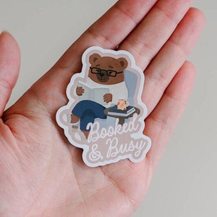Booked and Busy Bear Reader Sticker