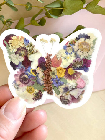 Butterfly Pressed Flowers Vinyl Sticker