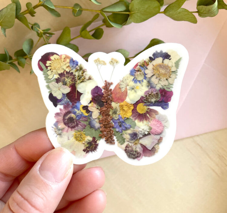 Butterfly Pressed Flowers Vinyl Sticker