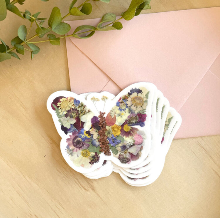 Butterfly Pressed Flowers Vinyl Sticker