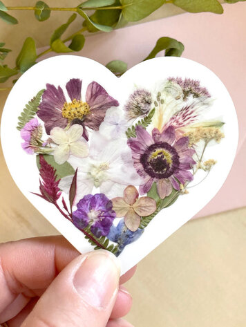 Heart Pressed Flowers Vinyl Sticker