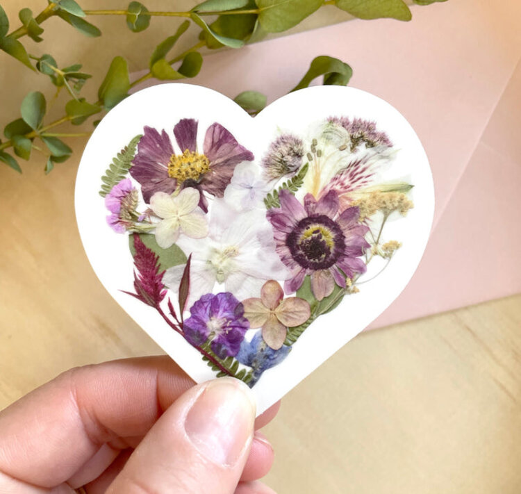 Heart Pressed Flowers Vinyl Sticker