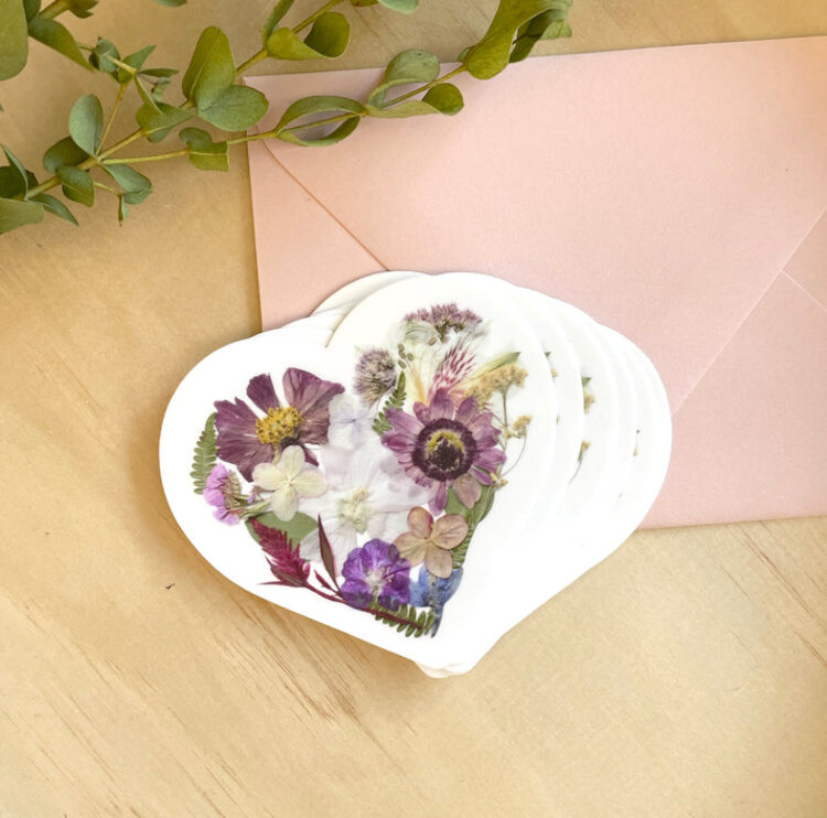 Heart Pressed Flowers Vinyl Sticker
