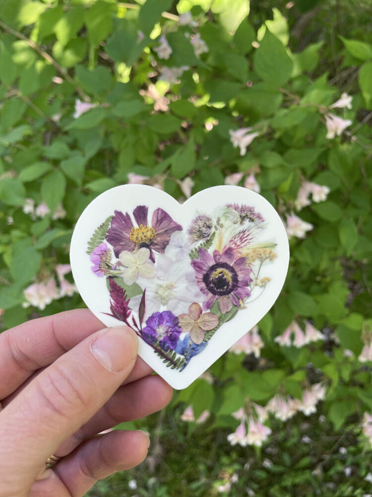 Heart Pressed Flowers Vinyl Sticker