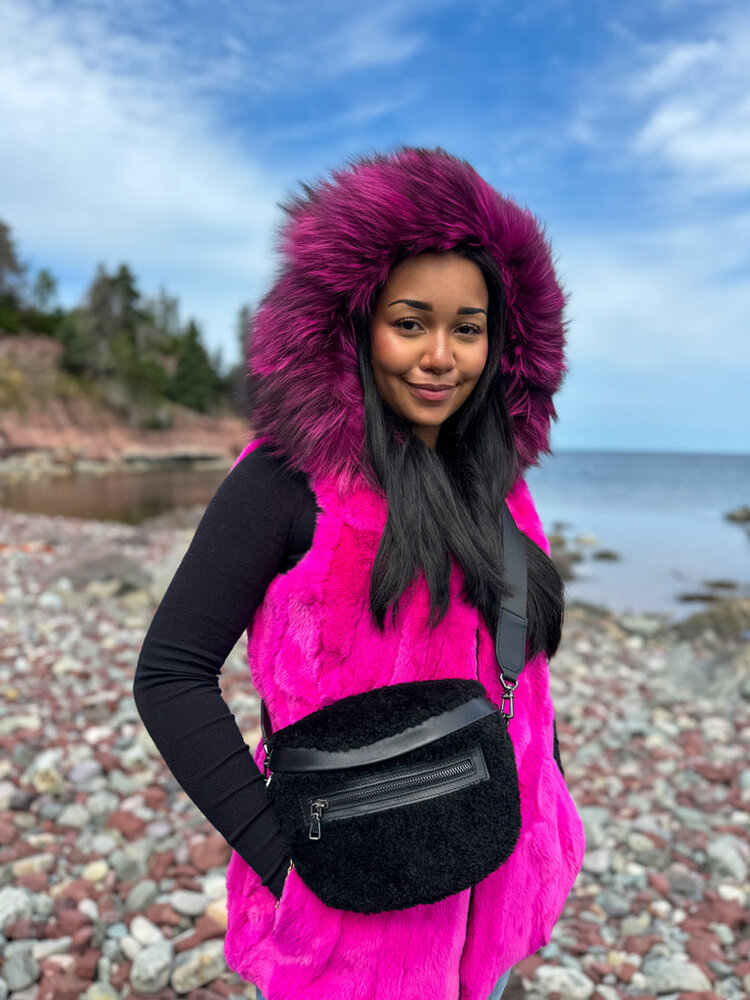 Black Lambs Wool Belt Bag