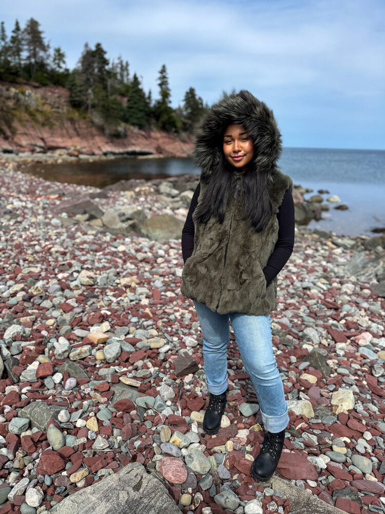 Reversible Rabbit Fur Vest w/Silver Fox Trim