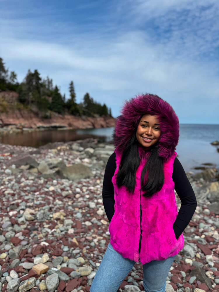 Reversible Rabbit Fur Vest w/Silver Fox Trim