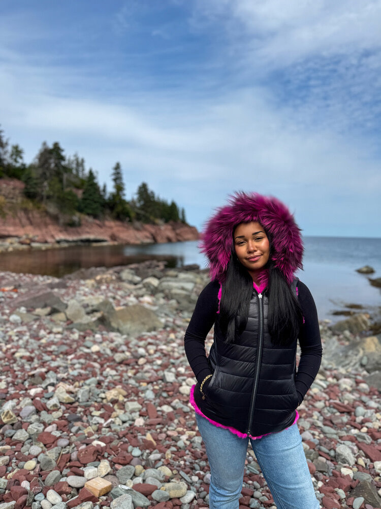 Reversible Rabbit Fur Vest w/Silver Fox Trim
