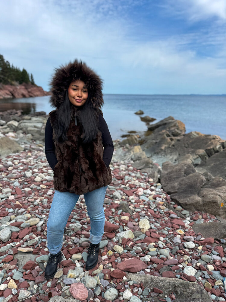 Reversible Rabbit Fur Vest w/Silver Fox Trim