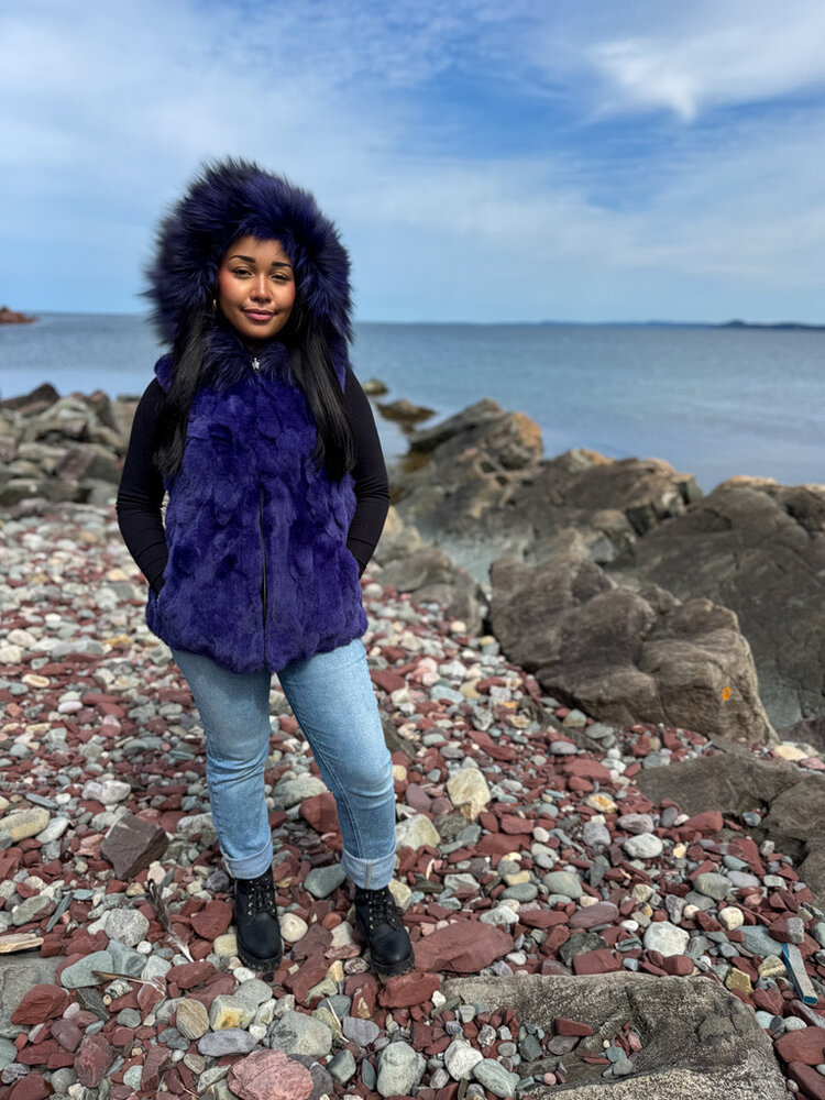 Reversible Rabbit Fur Vest w/Silver Fox Trim