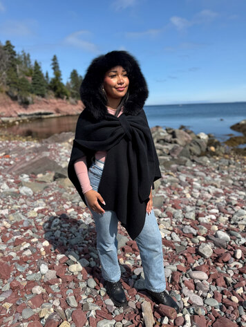 Loop "Pull Thru" Poncho Fox Fur on Hood