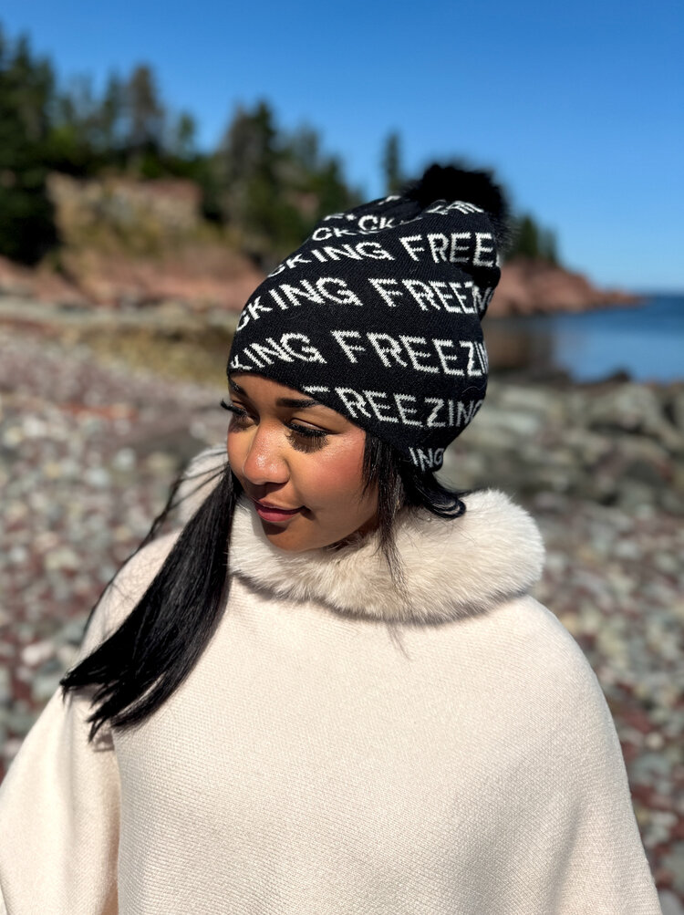 F*cking Freezing Knit Beanie w/Fox Pom