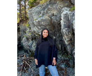 Knit Hoodie Poncho w/Fox Trim - Adora Boutique