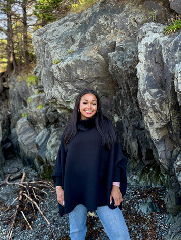 Fox Trim Knit Poncho