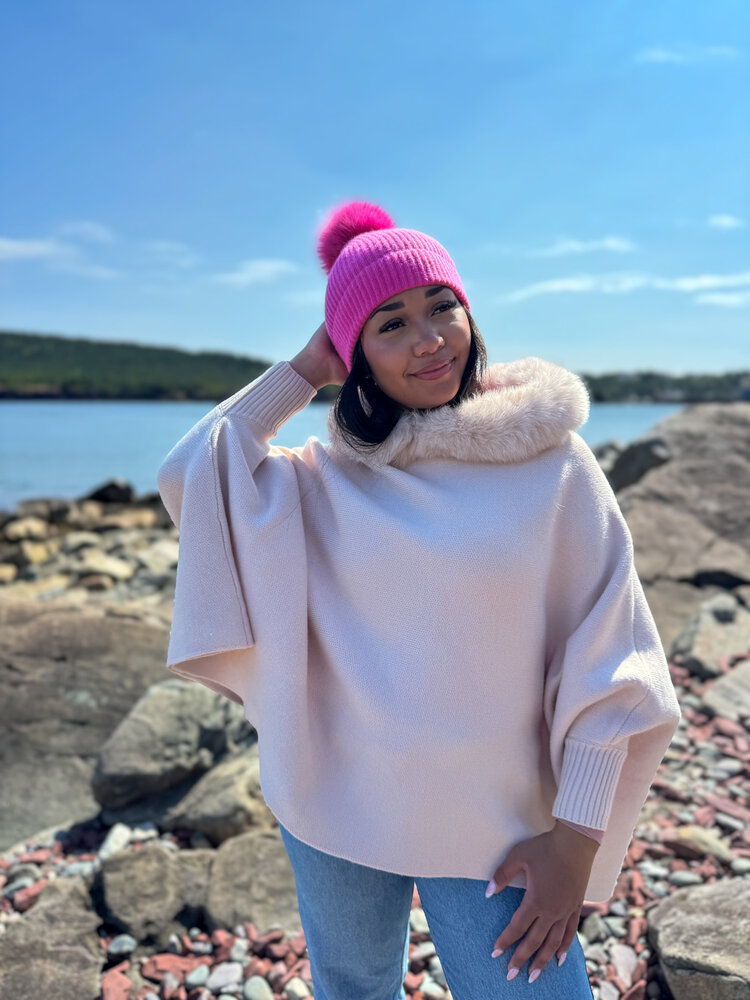 Fox Trim Knit Poncho