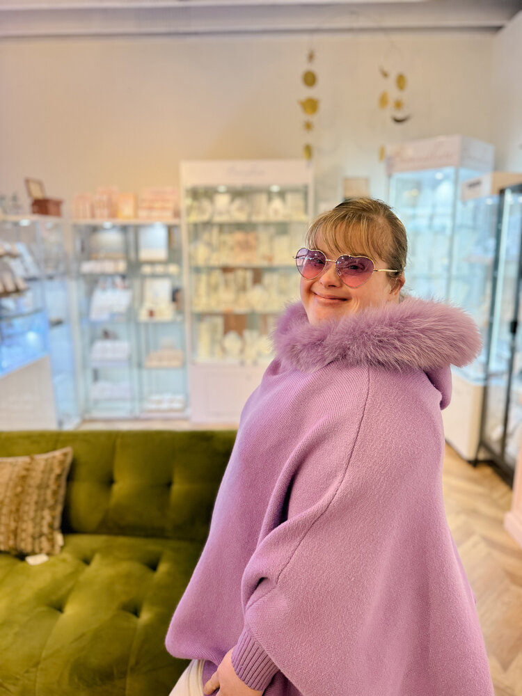 Fox Trim Knit Poncho