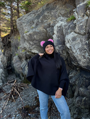 Knit Hat w/Double Fox Pom