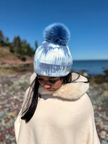Knit Tie-Dye Hat with Fox Pom