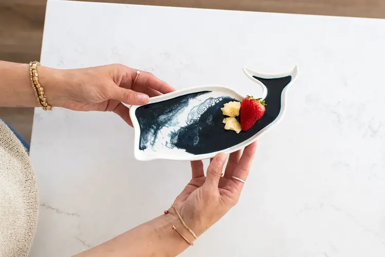 Resin-Accented Whale Ceramic Tray