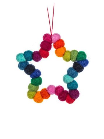 Rainbow Pompom Star Ornament