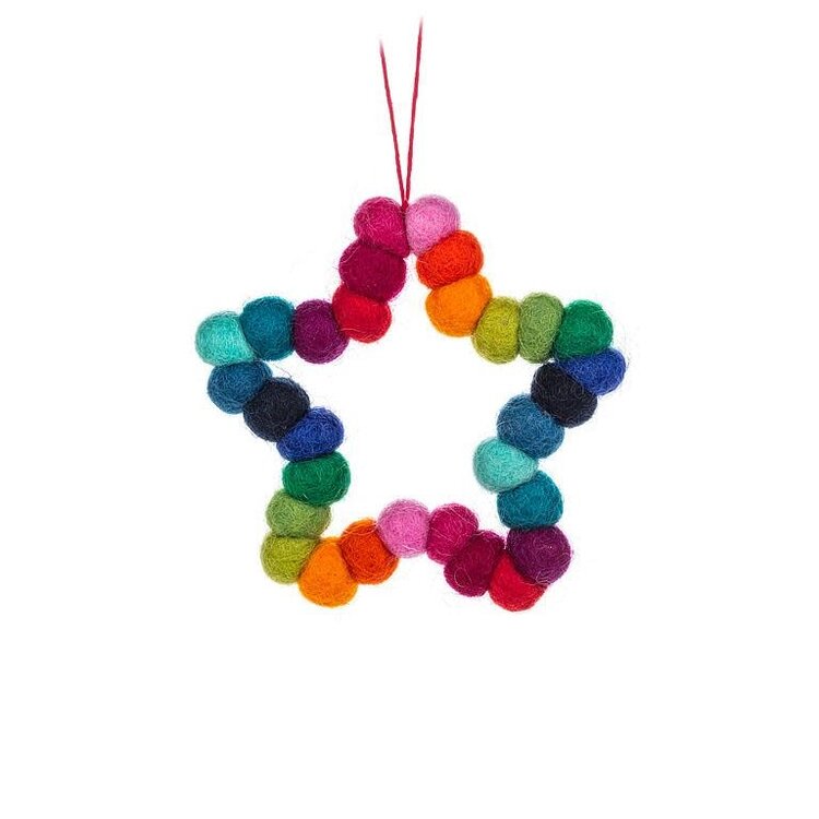 Rainbow Pompom Star Ornament