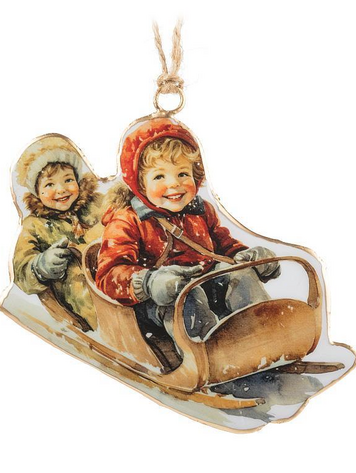 Kids on Toboggan Ornament