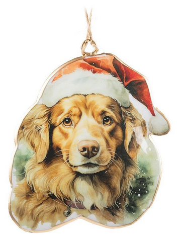 Dog w/Santa Hat Ornament