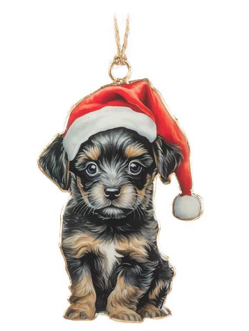 Puppy w/Santa Hat Ornament