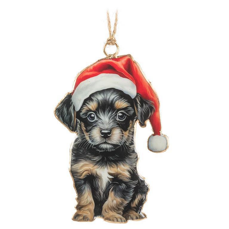 Puppy w/Santa Hat Ornament