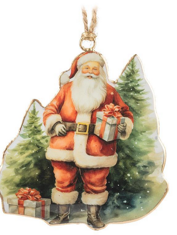 Santa w/Trees & Presents Ornament