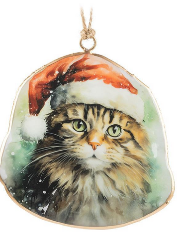 Cat w/Santa Hat Ornament