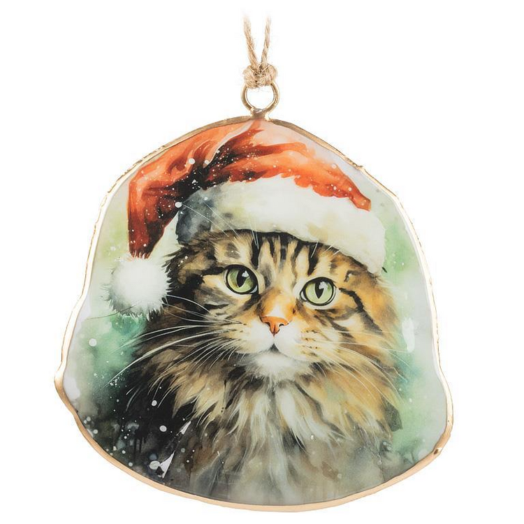 Cat w/Santa Hat Ornament
