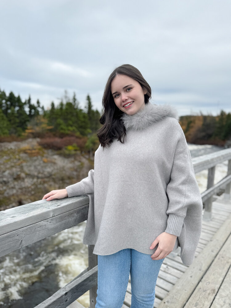 Fox Trim Knit Poncho