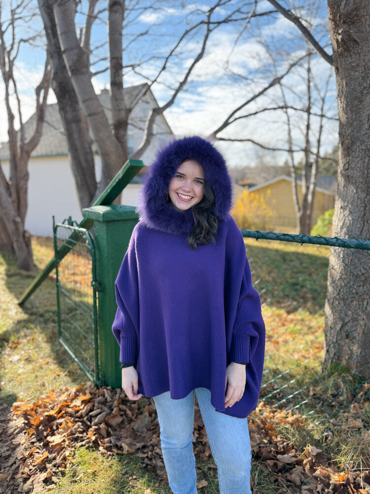 Fox Trim Knit Poncho