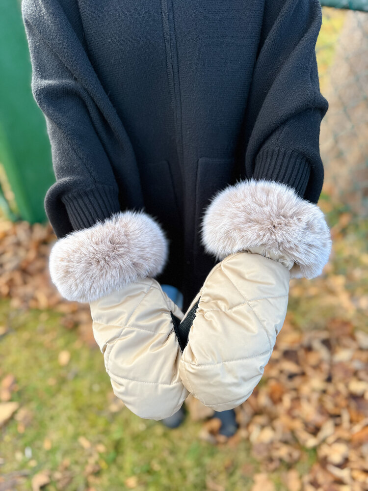 Champagne Nylon Mittens w/Blush Fox