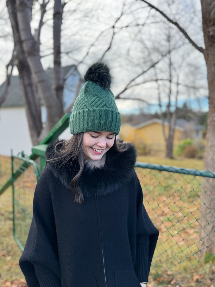 Woven Hat with Fox Pom