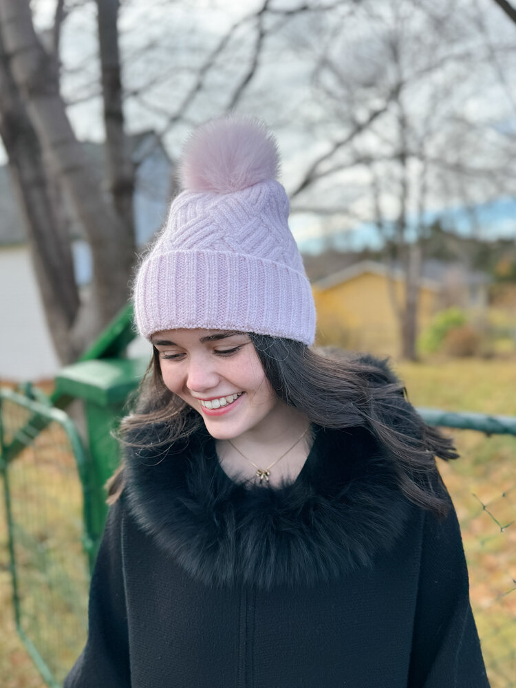 Woven Hat with Fox Pom