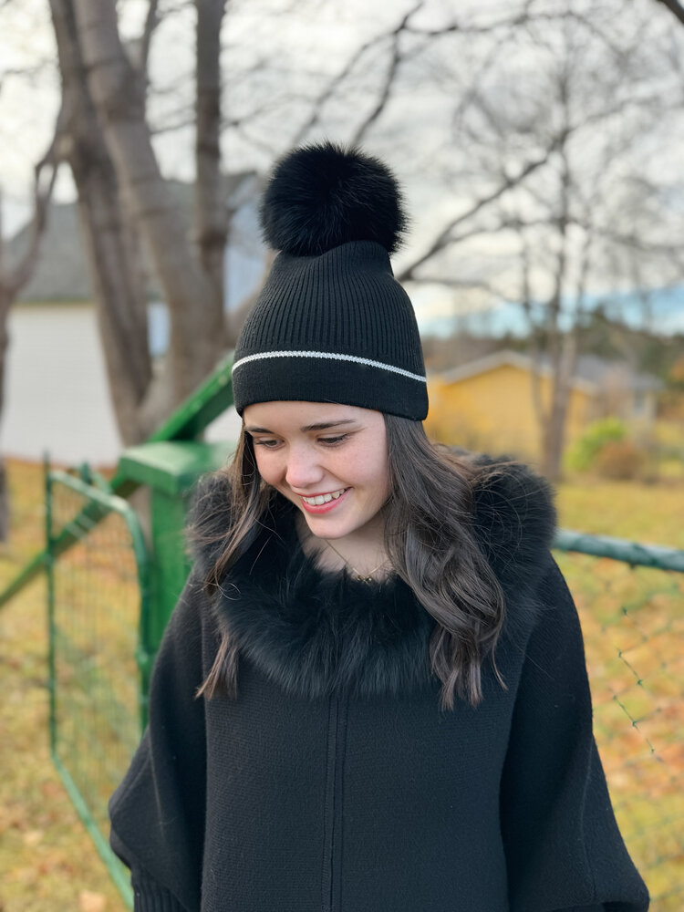 Fox Fur Beanie with Crystal Detail