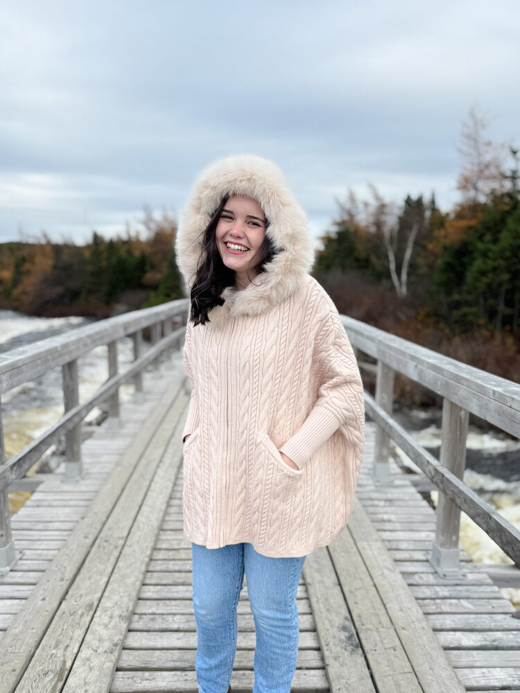 Zip Up Cable Knit Sweater Fox Trim