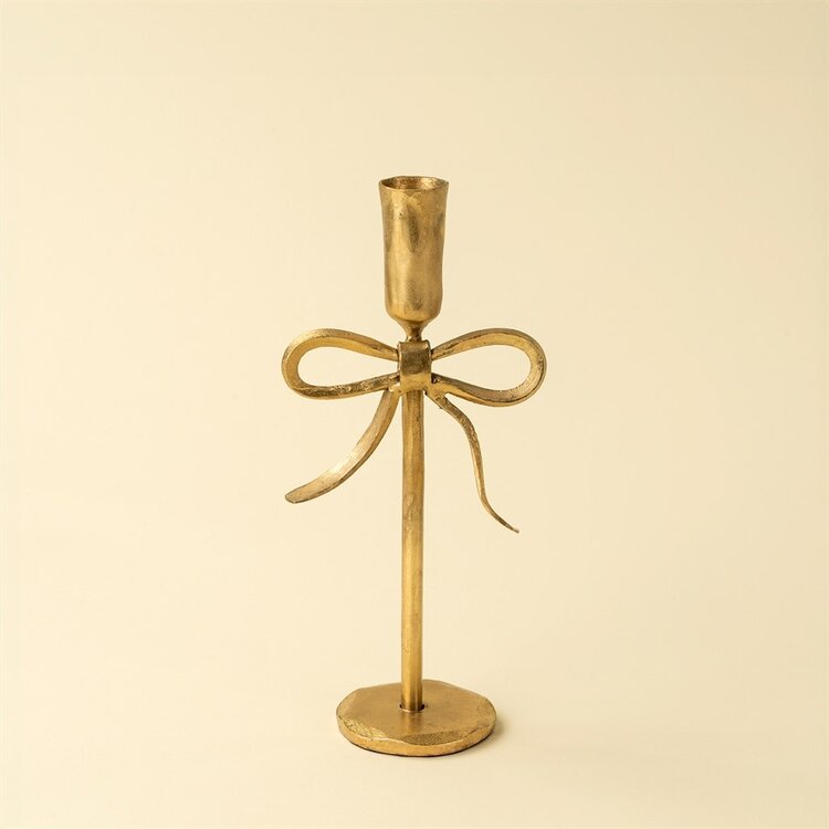 Gold Bow Forged Candlestick