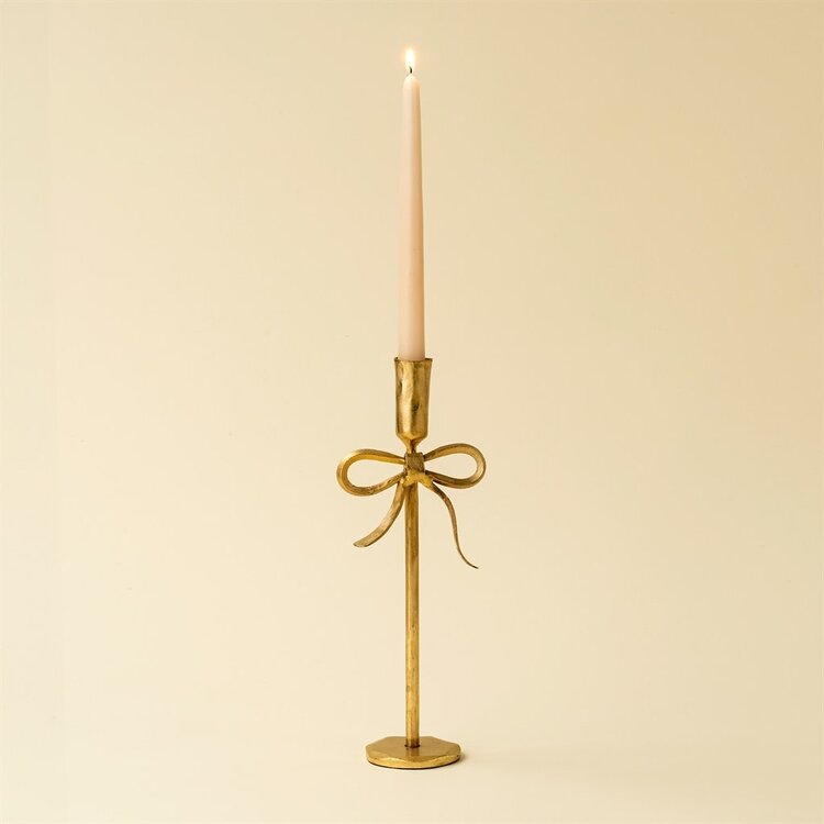 Gold Bow Forged Candlestick